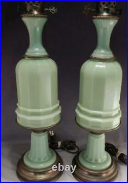 Large Pair JADEITE Opaline Green Glass Table LampsWarren Kessler StyleMCMVGC