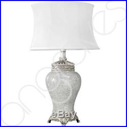 Large Silver Sparkle Mosaic Antique Regency Lamp and Faux Silk White Shade 79cm