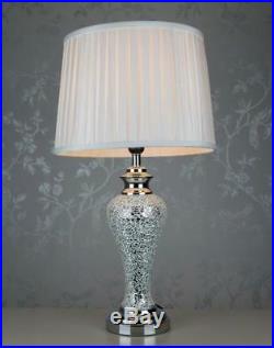 Large Silver Sparkle Mosaic Lamp, Pleated Shade H 66 cm