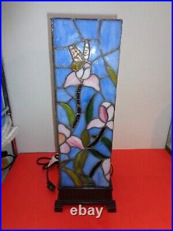 Large Stained Glass Floral Square Table Lamp/Night Light (18.5 by 5.5 by 5.5)