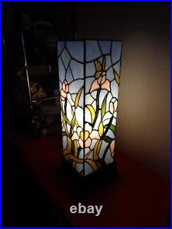 Large Stained Glass Floral Square Table Lamp/Night Light (18.5 by 5.5 by 5.5)