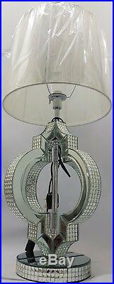 Large Table Lamp Sparkly Diamond Strip Crystal Silver Mirrored