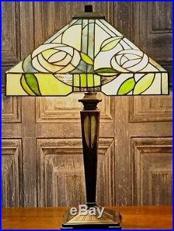 Large Tiffany Table Lamp Square shade Hand Made Traditional Glass