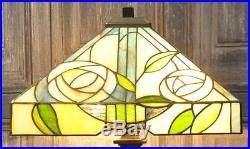 Large Tiffany Table Lamp Square shade Hand Made Traditional Glass