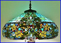 Large Vintage 22 Tiffany Style BERRIES LEAVES Leaded Stained Glass Table Lamp