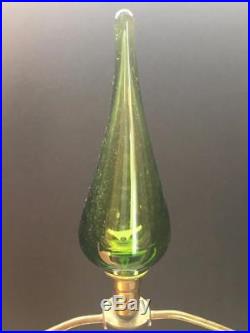 Large Vintage BLENKO Green Glass Table Lamp with Finial Mid Century Modern