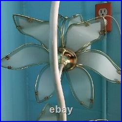 Laurel Lotus White Flower Enamel Metal Brass Floor Table Lamp 3 Way Vtg MCM