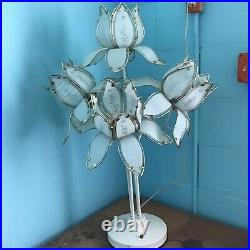 Laurel Lotus White Flower Enamel Metal Brass Floor Table Lamp 4 Way Vtg MCM