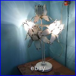 Laurel Lotus White Flower Enamel Metal Brass Floor Table Lamp 4 Way Vtg MCM