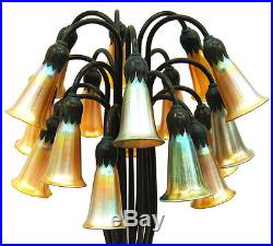 Lily Favrile Glass and Bronze Table Lamps, 18-light #2718