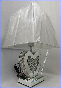Love Heart Shaped Table Lamp Sparkly Diamond Crush Crystal Silver Shade Bedside