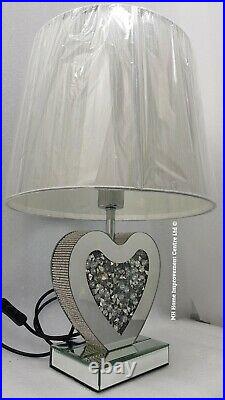 Love Heart Table Lamp Sparkly Diamond Crush Crystal Conical Silver Shade Bedside