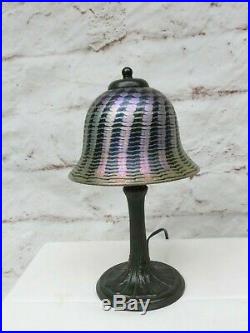 Lundberg Studios Iridescent Optic Art Glass Boudoir Table Lamp Light Signed Mint