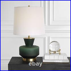 Luxe Emerald Green Glass Table Lamp 28 in Mid Century Geometric Gem Shape