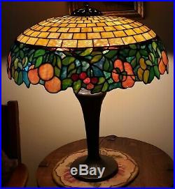 MASSIVE signed Handel Arts & Crafts Leaded Slag Stained Glass Lamp Tiffany Era