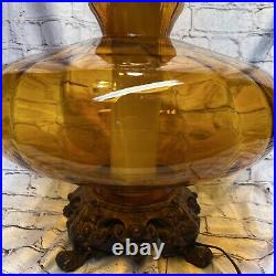 MCM Cherub Table Lamp Amber Glass Vintage Metal Base Vintage