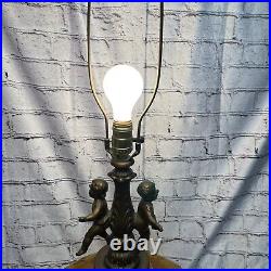 MCM Cherub Table Lamp Amber Glass Vintage Metal Base Vintage