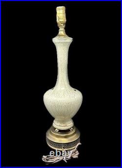 MCM REGENCY Glass & Brass Table Lamp Hand-Painted Gold White Celadon 3 Way Light