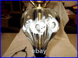 MCM St Clair Gibson Paperweight Glass Table Lamp Cobalt & White Flowers Inclused