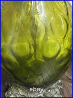 MCM Vintage Regency Impoli Monumental Green Glass Optic Table Lamp Pair