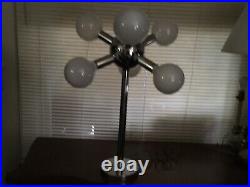 MID CENTURY SPUTNIK ATOMIC CHROME 6 BULB TABLE LAMP with Large Glass Bulbs