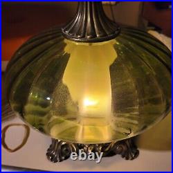 MID Century Hollywood Regency Green Optic Glass Table Lamp Diffuser
