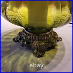 MID Century Hollywood Regency Green Optic Glass Table Lamp Diffuser