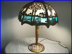 MILLER GLASS COMPANY SLAG GLASS TABLE LAMP ML CO 233 HAND PAINTED EARLY 1900s