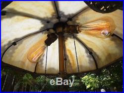 Magnificent Antique Panel Slag Stained Glass Table Double Lamp Shade with Base