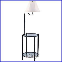 Mainstays 54 Glass End Table withBuilt In 3-Way Floor Lamp Black withLinen Shade