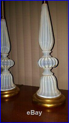Marbro Murano Venician Opaline Glass Table Lamps Mid Century Hollywood Regency