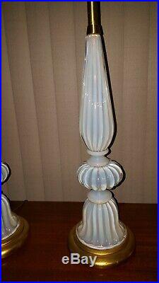 Marbro Murano Venician Opaline Glass Table Lamps Mid Century Hollywood Regency