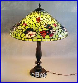 Massive 24 Bigelow & Kennard Stained Leaded Glass Lamp c. 1910 Signed antique