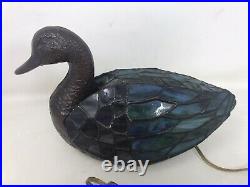 Metal Base Bronze Finish Stained Glass Duck Accent Table Lamp or Night Light GUC
