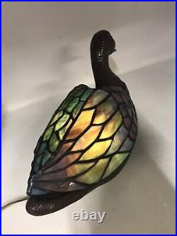 Metal Base Bronze Finish Stained Glass Duck Accent Table Lamp or Night Light GUC
