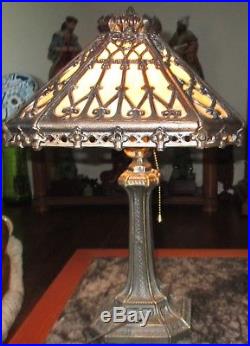 Meyda Tiffany Slag Glass lamp Bronze Filigree Handel Arts & Crafts Style shade