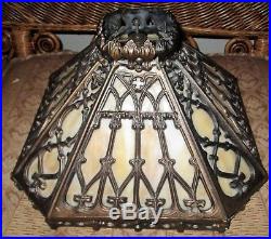 Meyda Tiffany Slag Glass lamp Bronze Filigree Handel Arts & Crafts Style shade
