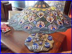 Meyda Tiffany stained leaded glass tiffany peacock feathers Ink well table lamp