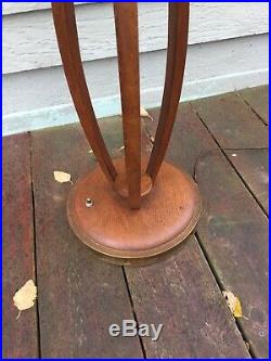 Mid Century Danish Modern Walnut Wood, Brass And Glass Floor Side Table Lamp MCM