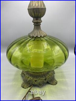 Mid Century Empoli Green Optic Glass Table Lamp EF Industries Hollywood Regency