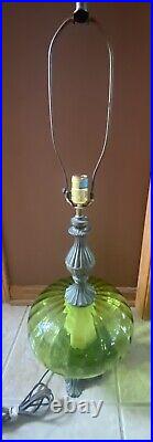 Mid Century Empoli Green Optic Glass Table Lamp EF Industries Hollywood Regency
