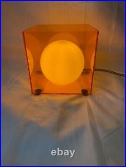 Mid Century Laurel Style Orange Perspex Box Table Light With Milk Glass Globe