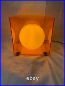 Mid Century Laurel Style Orange Perspex Box Table Light With Milk Glass Globe