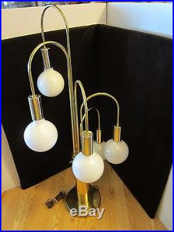 Mid Century Modern 5 Glass Globes Bulbs Brass Table Lamp Robert Sonneman era