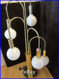 Mid Century Modern 5 Glass Globes Bulbs Brass Table Lamp Robert Sonneman era