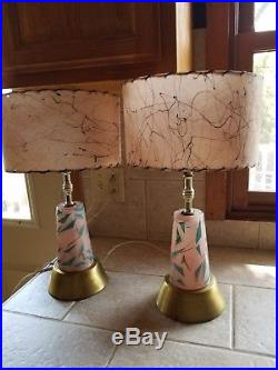 Mid Century Modern ATOMIC Glass Table LAMPS Pink / Turquoise & FIBERGLASS SHADES