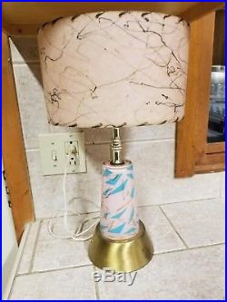 Mid Century Modern ATOMIC Glass Table LAMPS Pink / Turquoise & FIBERGLASS SHADES