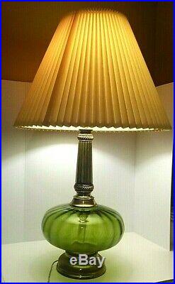 Mid Century Modern Green Glass Globe Lamp Big Antique Vintage Table Lamp W Shade