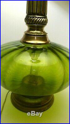 Mid Century Modern Green Glass Globe Lamp Big Antique Vintage Table Lamp W Shade