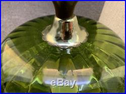 Mid Century Modern Hollywood Regency Green Glass & Walnut Table Lamp with Shade
